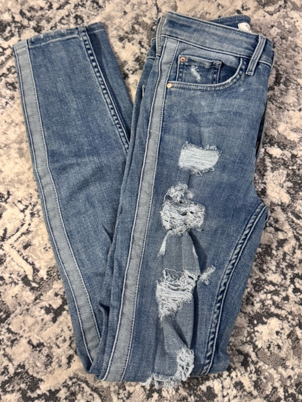 Guess Vintage High Waisted Heavily Distressed Skinny Jeans